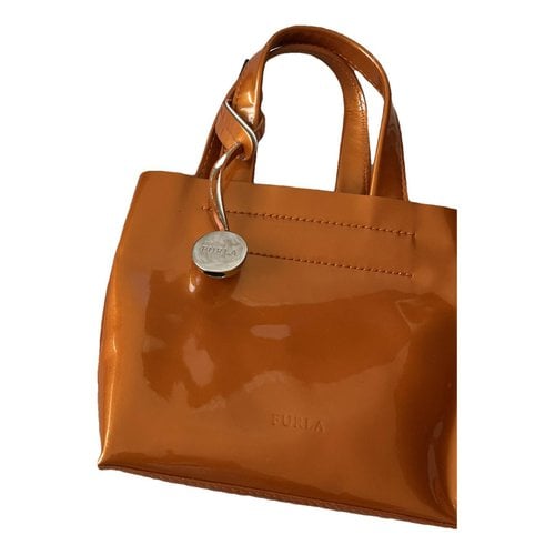 Pre-owned Furla Patent Leather Handbag In Orange