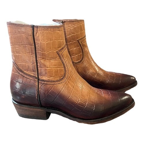 Pre-owned Frye Leather Western Boots In Brown