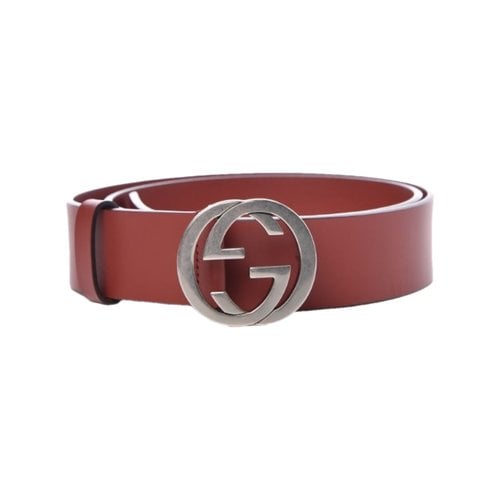 Pre-owned Gucci Interlocking Buckle Leather Belt In Red
