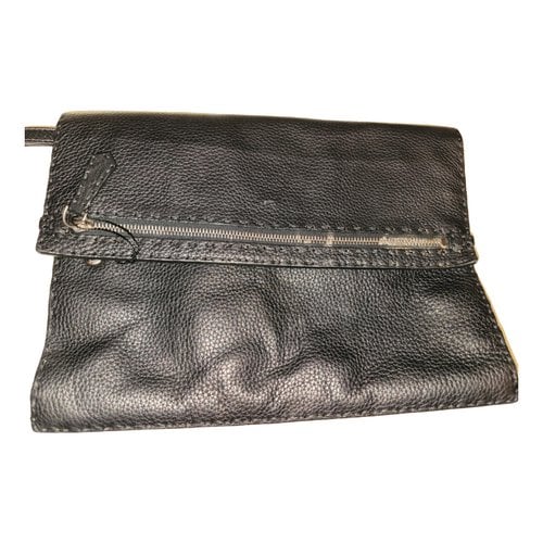 Pre-owned Fendi 2jours Leather Clutch Bag In Black