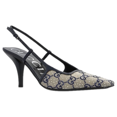 Pre-owned Gucci Malaga Cloth Heels In Navy