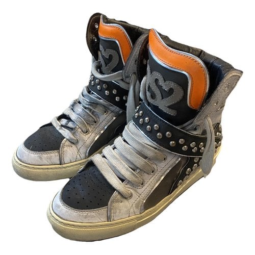 Pre-owned Dsquared2 Leather High Trainers In Grey