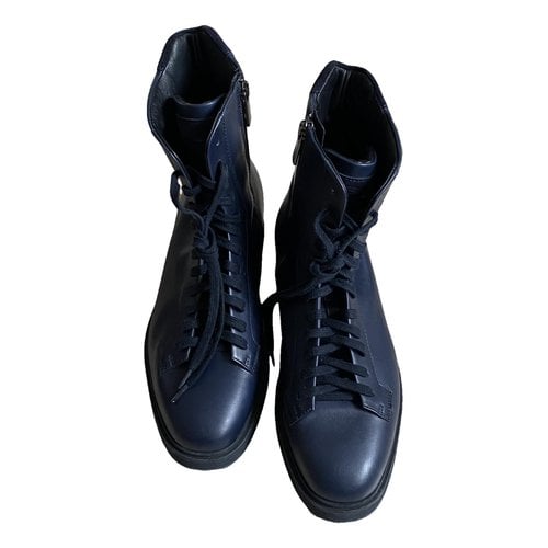 Pre-owned Santoni Leather Boots In Navy