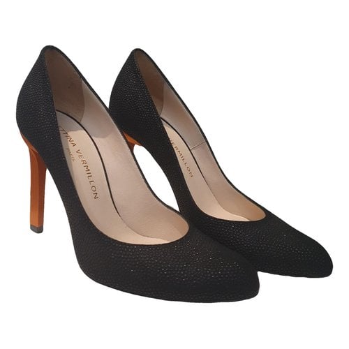 Pre-owned Bettina Vermillon Leather Heels In Black