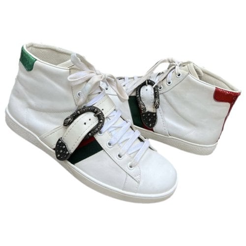 Pre-owned Gucci Ace Leather High Trainers In White