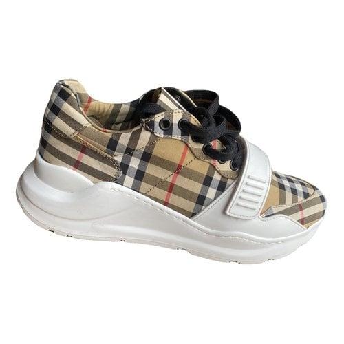 Pre-owned Burberry Regis Cloth Low Trainers In Beige