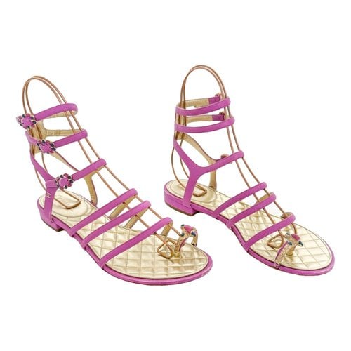 Pre-owned Chanel Leather Sandal In Purple