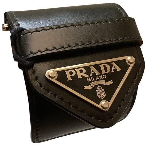 Pre-owned Prada Triangolo Leather Bracelet In Black