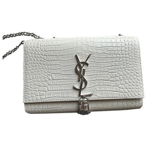 Pre-owned Saint Laurent Kate Monogramme Patent Leather Clutch Bag In White