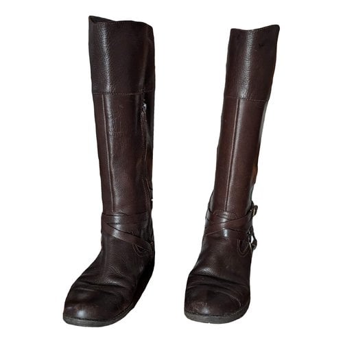 Pre-owned Lauren Ralph Lauren Leather Riding Boots In Brown