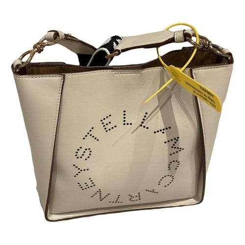 Pre-owned Stella Mccartney Logo Vegan Leather Crossbody Bag In Beige