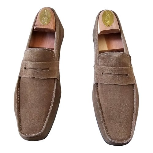 Pre-owned Jm Weston Flats In Camel