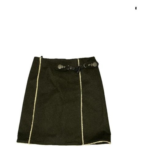 Pre-owned Prada Wool Mini Skirt In Khaki