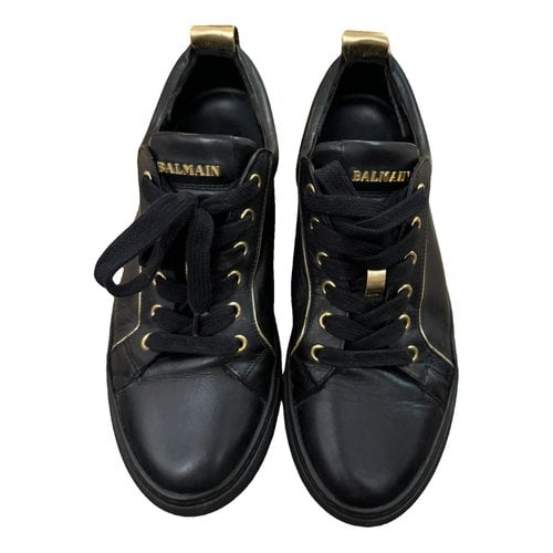 Pre-owned Balmain Leather Low Trainers In Black