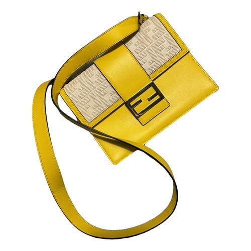 Pre-owned Fendi Flat Baguette Leather Crossbody Bag In Yellow