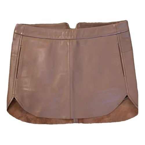 Pre-owned Michelle Mason Leather Mini Skirt In Brown