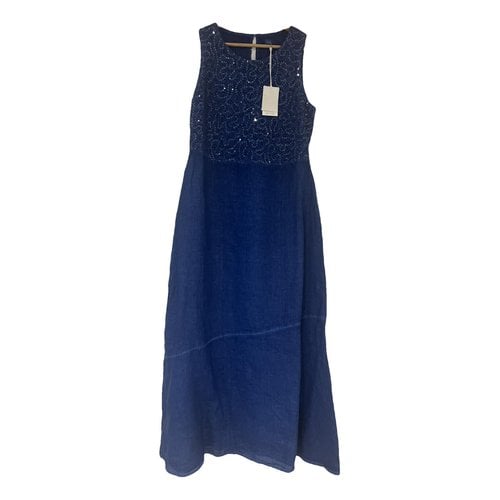 Pre-owned 120% Lino Maxi Dress In Blue