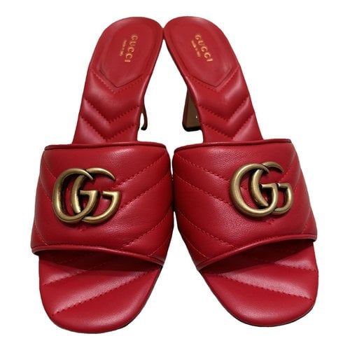 Pre-owned Gucci Marmont Leather Mules In Red