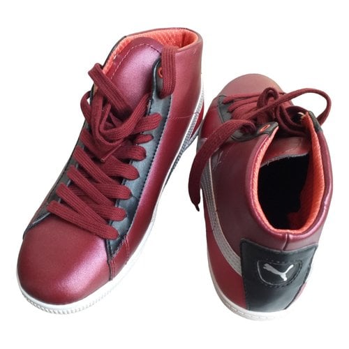 Pre-owned Puma Leather Trainers In Burgundy