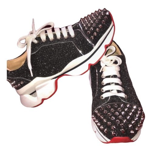 Pre-owned Christian Louboutin Red Runner Glitter Trainers In Black