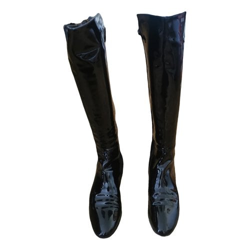 Pre-owned Agl Attilio Giusti Leombruni Patent Leather Riding Boots In Black