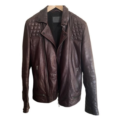 Pre-owned Allsaints Leather Jacket In Burgundy