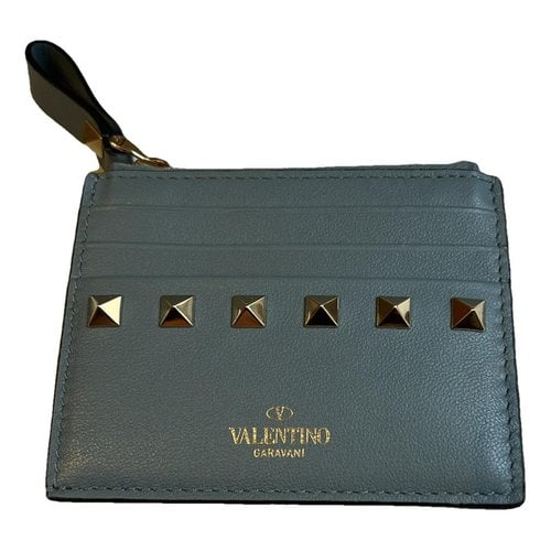 Pre-owned Valentino Garavani Rockstud Leather Wallet In Blue