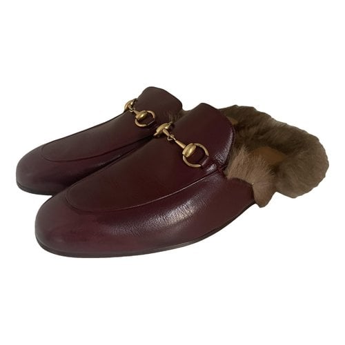 Pre-owned Gucci Princetown Leather Flats In Burgundy