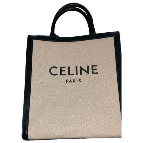 Pre-owned Celine Cabas Vertical Leather Tote In Beige