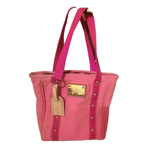 Pre-owned Louis Vuitton Antigua Linen Handbag In Red