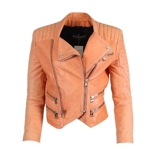 Pre-owned Balmain Leather Jacket In Pink