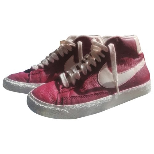 Pre-owned Nike Blazer Leather Trainers In Burgundy