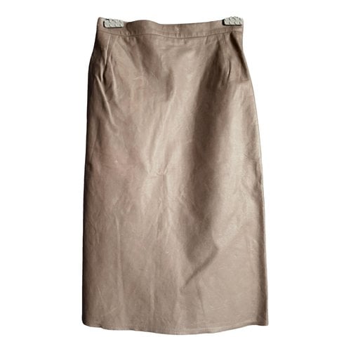 Pre-owned Krizia Leather Mid-length Skirt In Beige