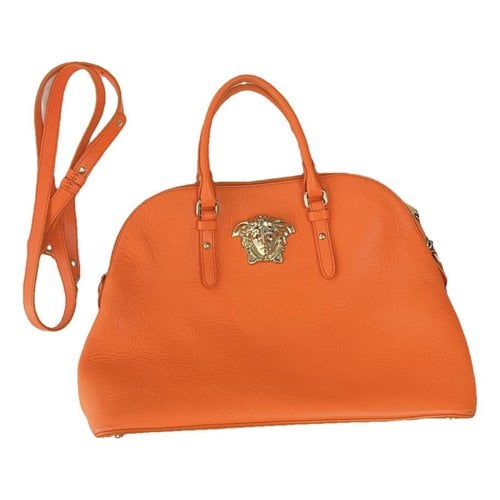 Pre-owned Versace Leather Crossbody Bag In Orange