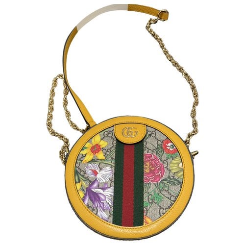 Pre-owned Gucci Ophidia Round Leather Crossbody Bag In Yellow