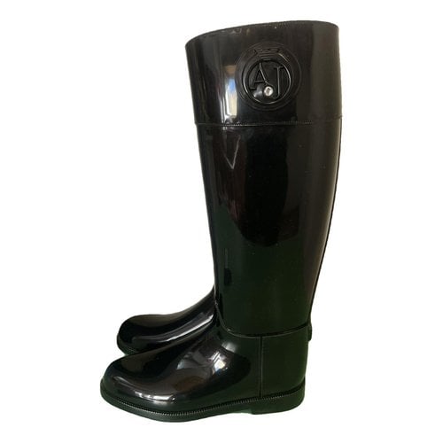 Pre-owned Armani Jeans Wellington Boots In Black