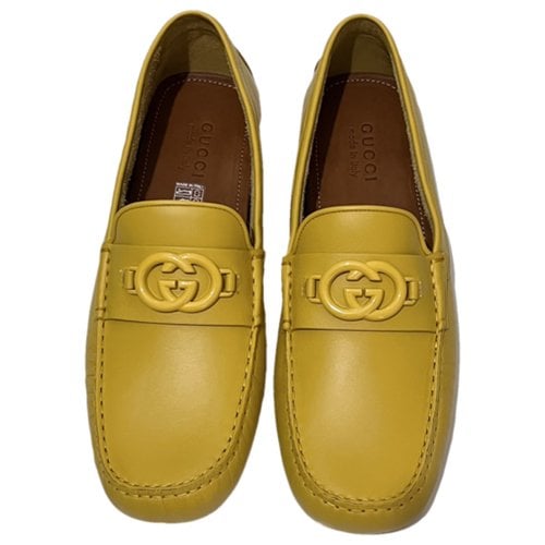 Pre-owned Gucci Leather Flats In Yellow
