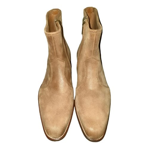 Pre-owned Saint Laurent Wyatt Leather Boots In Beige