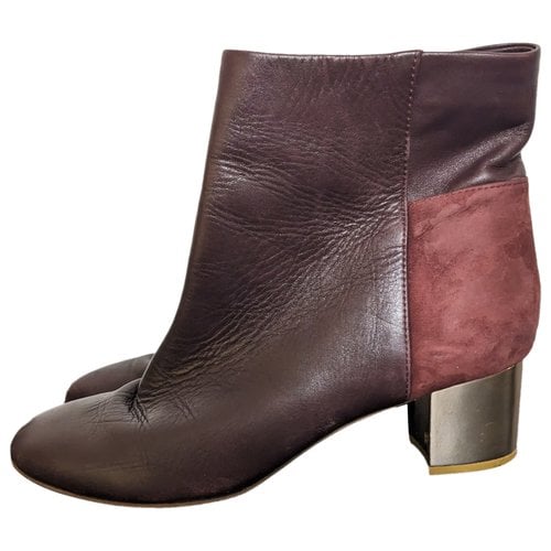 Pre-owned Massimo Dutti Leather Boots In Burgundy