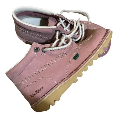 Pre-owned Kickers Leather Lace Up Boots In Pink