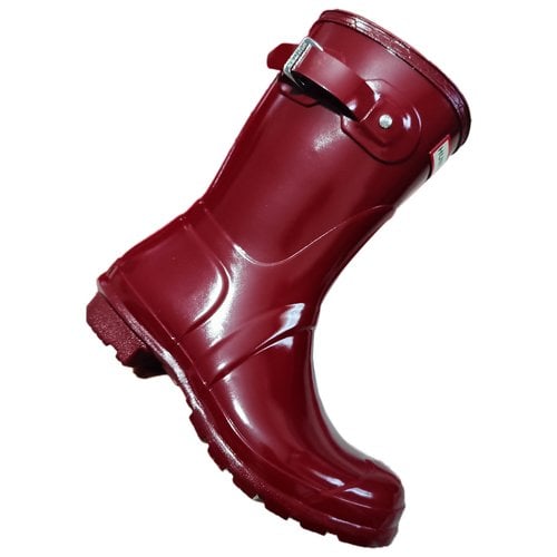 Pre-owned Hunter Wellington Boots In Burgundy
