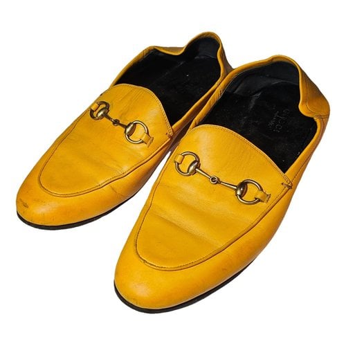 Pre-owned Gucci Brixton Leather Flats In Yellow