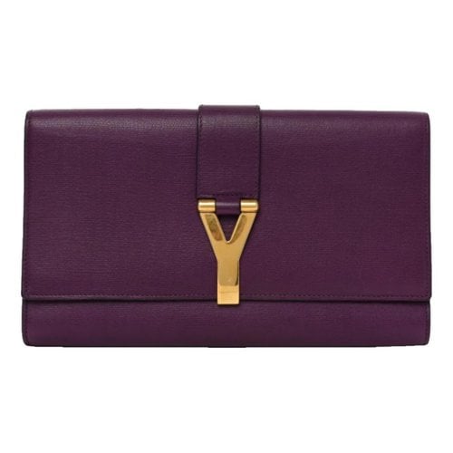 Pre-owned Saint Laurent Leather Clutch Bag In Purple