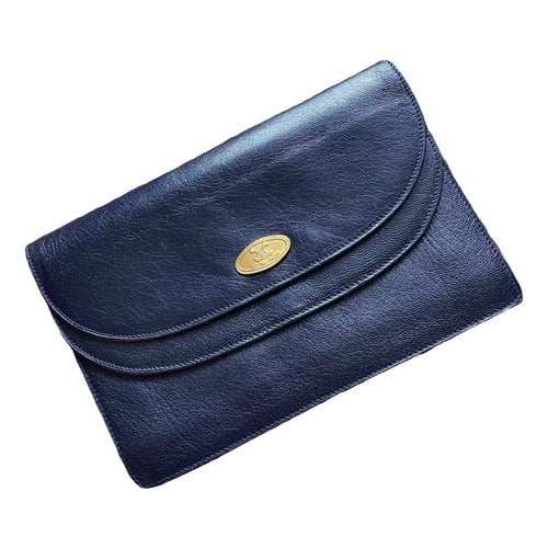 Pre-owned Celine Leather Clutch Bag In Navy