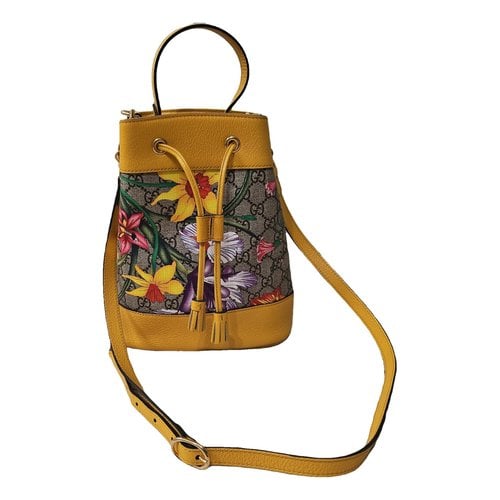 Pre-owned Gucci Ophidia Bucket Leather Bag In Yellow