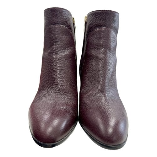 Pre-owned Sergio Rossi Leather Boots In Burgundy