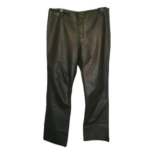 Pre-owned Leather Crown Leather Straight Pants In Black