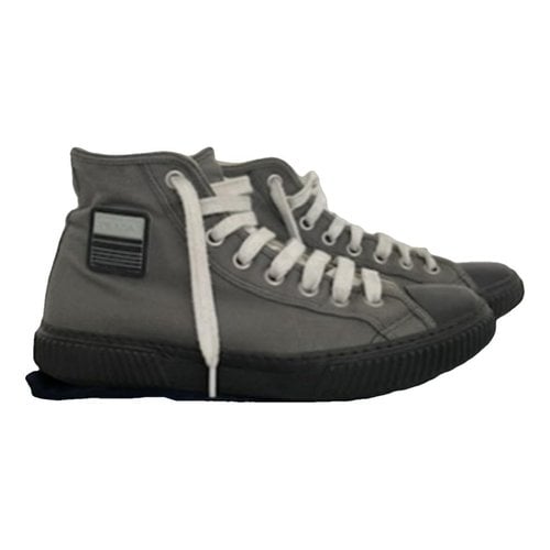 Pre-owned Prada Cloth High Trainers In Grey