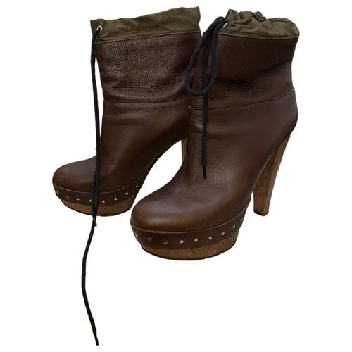 Pre-owned Marni Leather Lace Up Boots In Brown