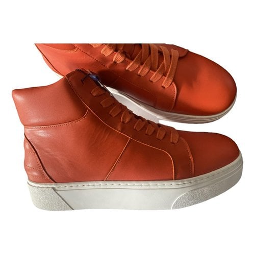 Pre-owned Tommy Hilfiger Leather High Trainers In Orange